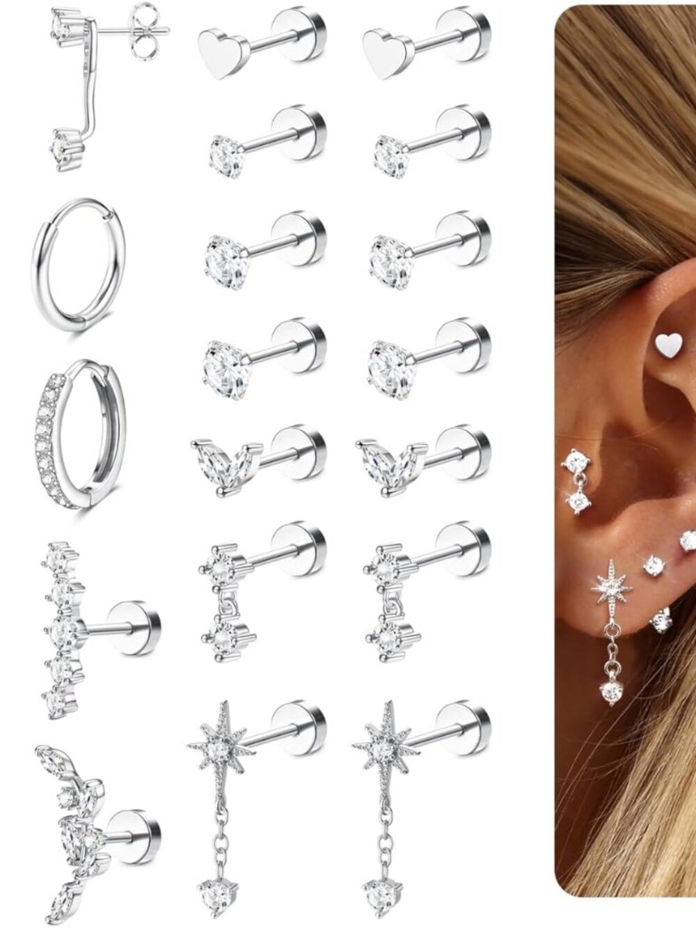 Hypoallergenic Flat Back Earrings-Cartilage Earring Stacks-Surgical Steel Earrin